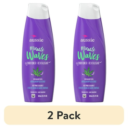 (2 pack) Aussie Miracle Waves Anti-Frizz Hemp Paraben-Free Conditioner, 12.1 fl oz