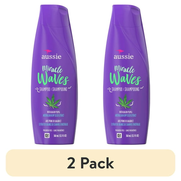 (2 pack) Aussie Miracle Waves Anti-Frizz Hemp Paraben-Free Shampoo, 12.1 fl oz