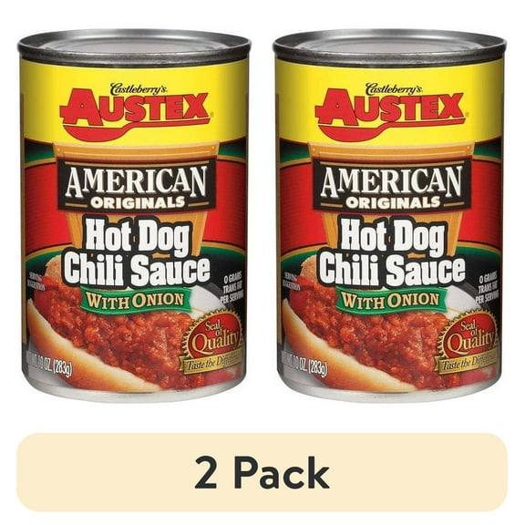 (2 pack) Castleberrys Austex American Originals Hot Dog Chili Sauce with Onion, 10 oz Can Quick Chili Dog Topping for Easy Meals