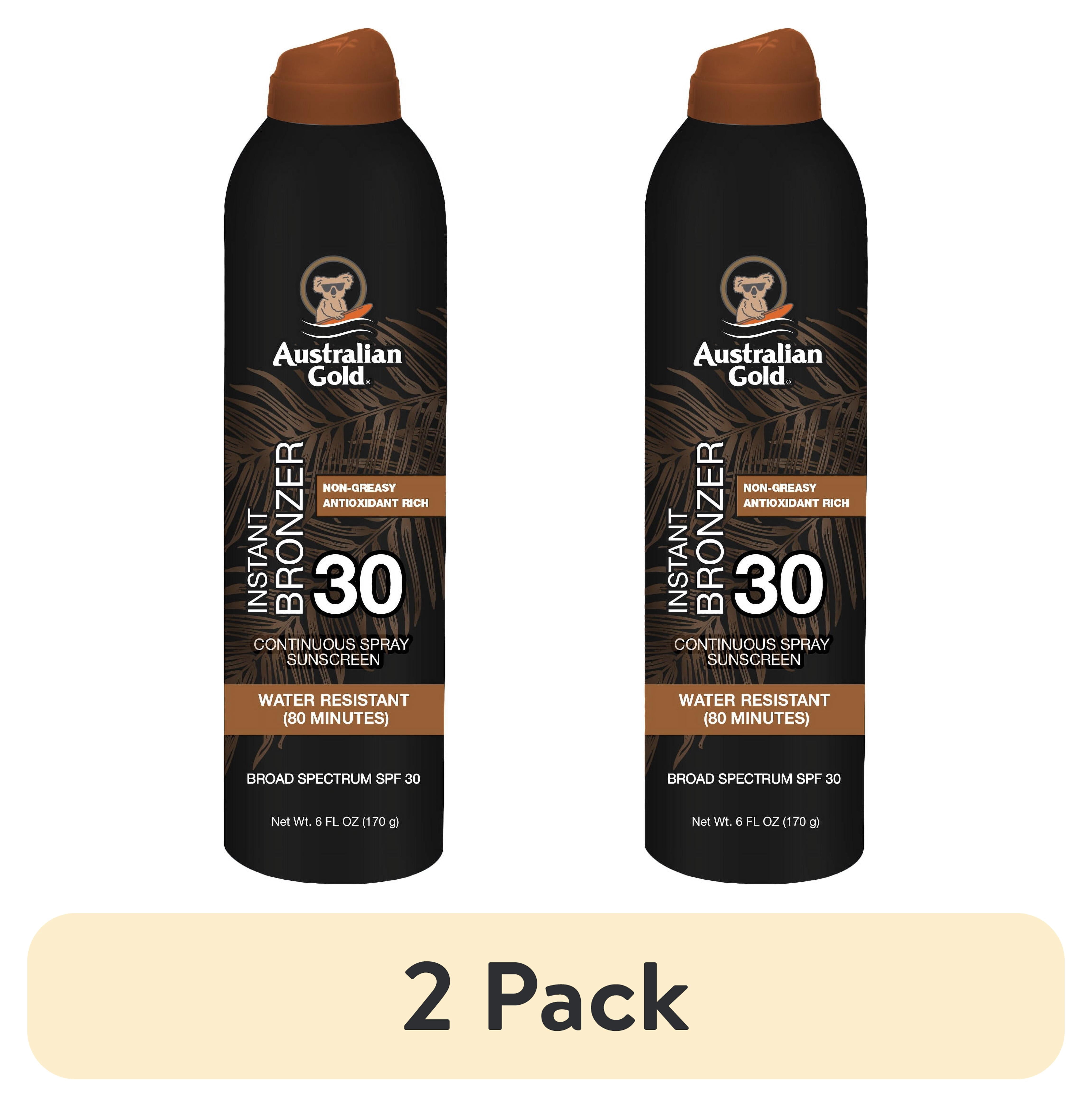 (2 pack) Australian Gold SPF 30 Continuous Spray Sunscreen with Instant Bronzer, 6 oz