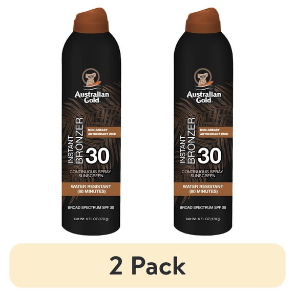 (2 pack) Australian Gold SPF 30 Continuous Spray Sunscreen with Instant Bronzer, 6 oz
