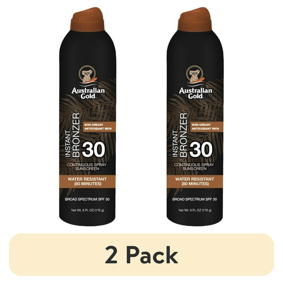 (2 pack) Australian Gold SPF 30 Continuous Spray Sunscreen with Instant Bronzer, 6 oz