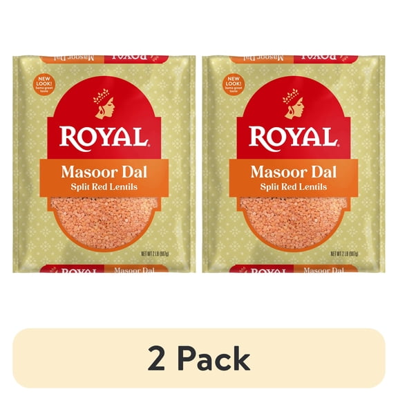 (2 pack) Authentic Royal Masoor Dal 2lbs (32oz) - Premium Split Red Lentils