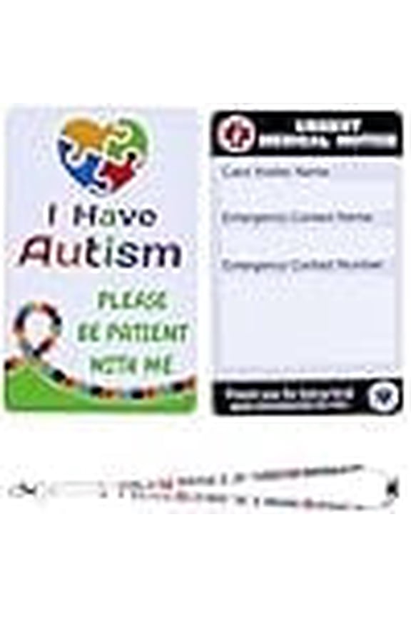 2 Pcs Autism Alert & ADHD Awareness Emergency Contact Card with Autism Lanyards, Waterproof PVC Card Holder Pocket Insert