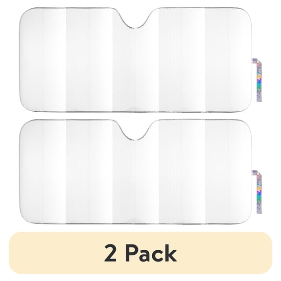 (2 pack) Auto Drive Holographic White Accordion Sunshade Universal Size 1 pack, 63'' x 28.5''