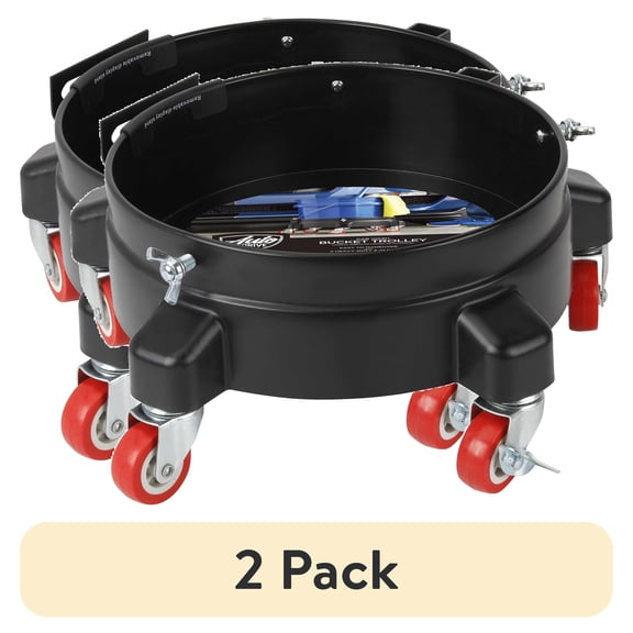 (2 pack) Auto Drive 12-inch Heavy Duty Plastic Garage Bucket Dolly, 5 Wheel with Lockable Casters
