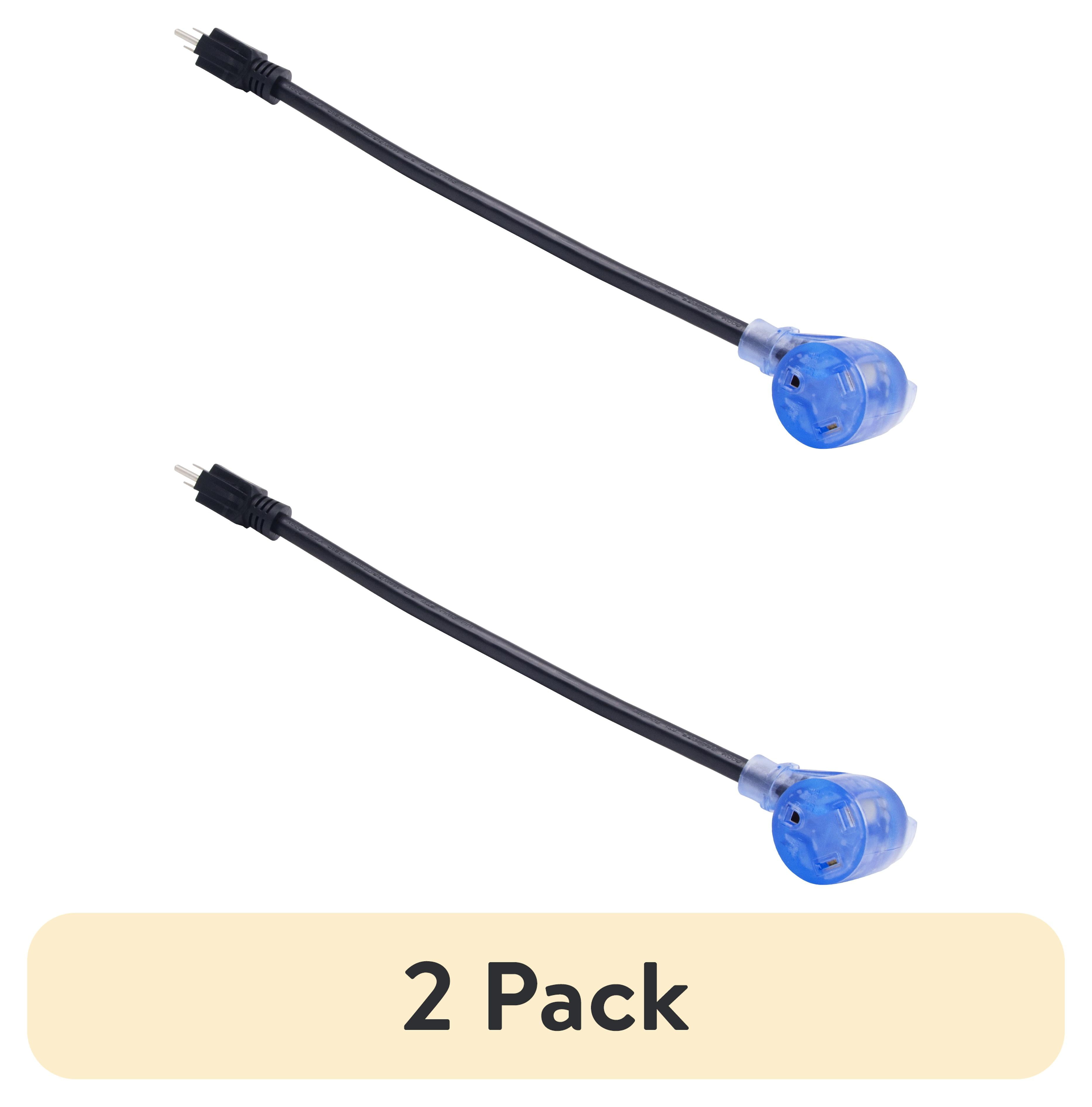 (2 pack) Auto Drive 14/3 STW 15 to 30-Amp Universal RV Adapter Extension Cord with Lighted End, 1.5ft, Black