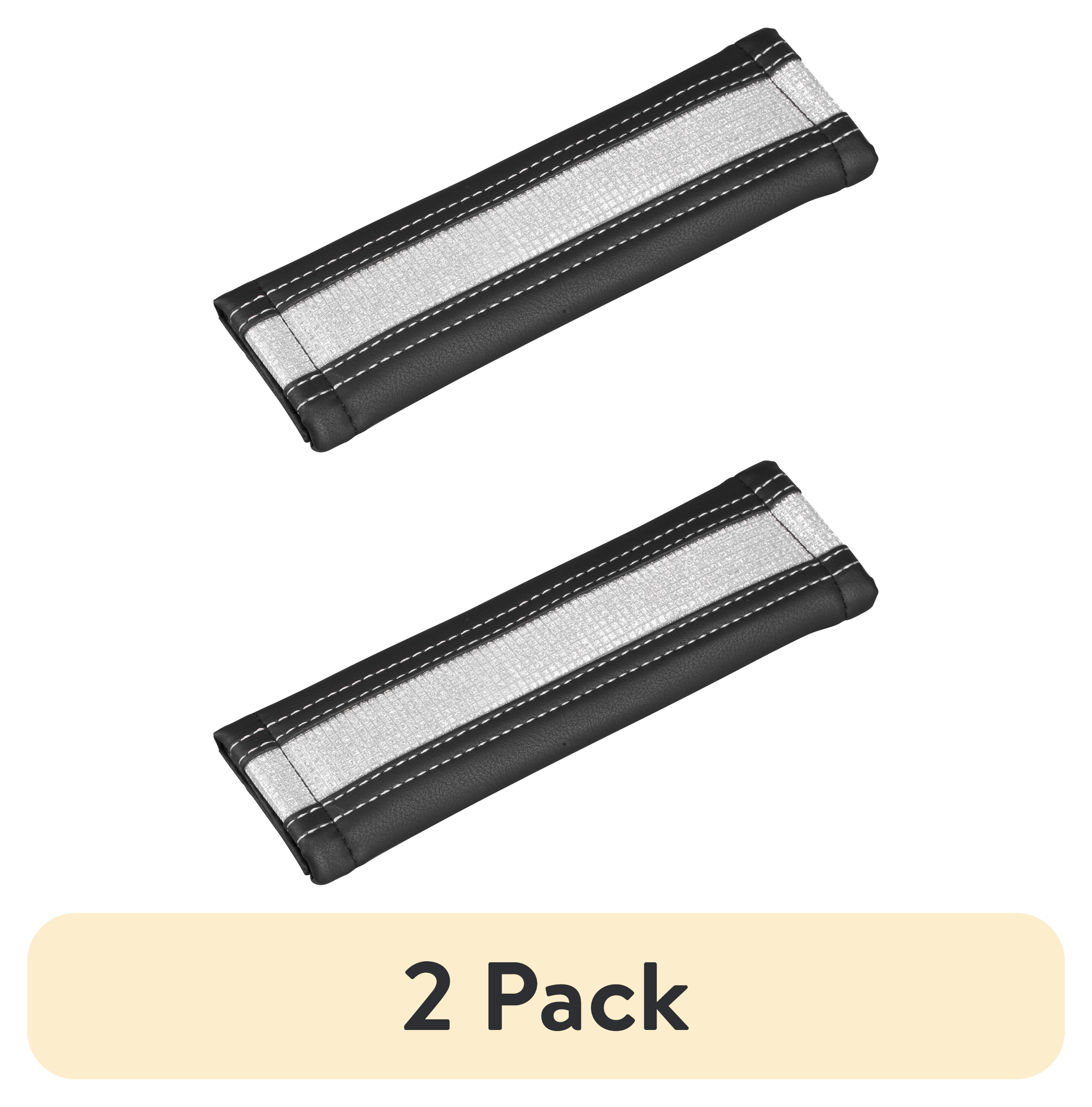 (2 pack) Auto Drive 1Piece Diamond Car Seat Belt Pad Faux Leather Black/Silver - Universal Fit, 23SBP100-1