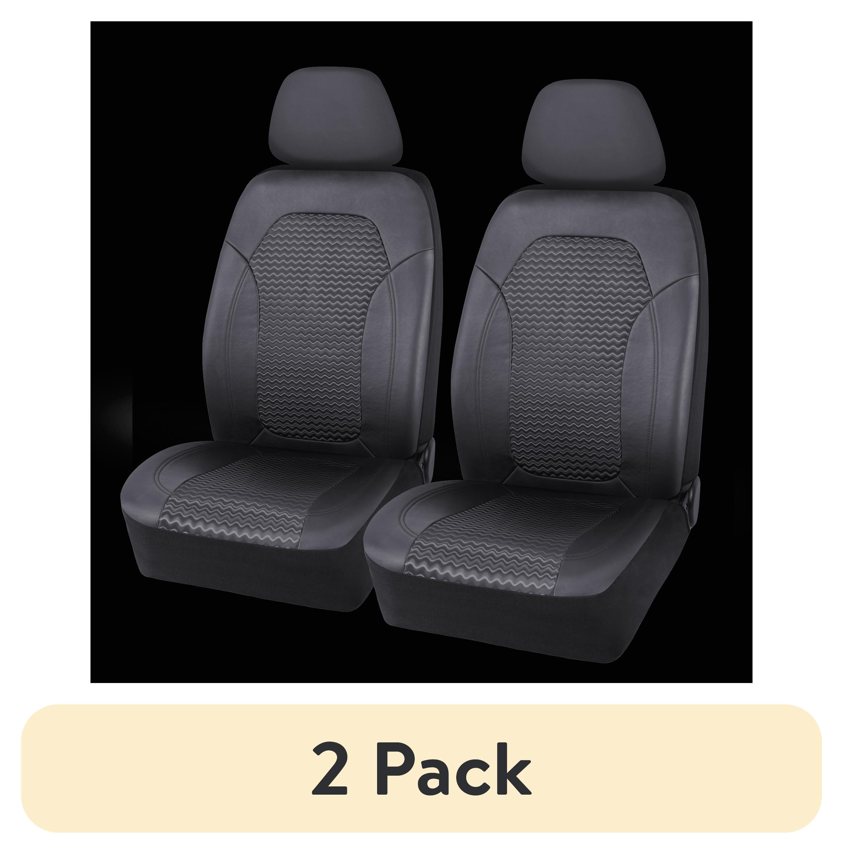 (2 pack) Auto Drive 2 Piece Low Back Holographic Car Seat Covers PU Leather Black, Universal Fit, 2002SC17