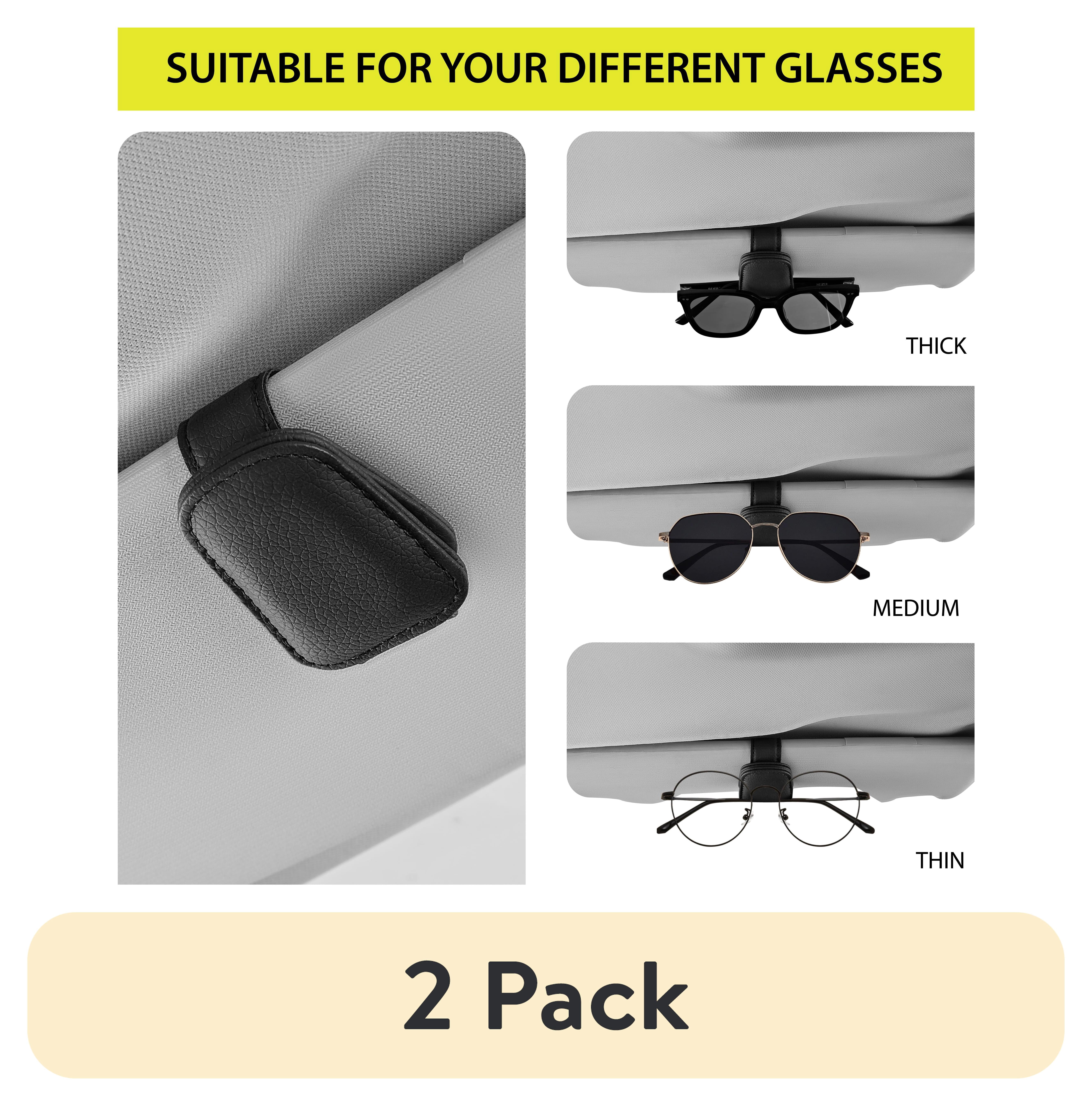 (2 pack) Auto Drive 2-Piece Visor Sunglasses Holder, Universal Fit, Black, 24OR21