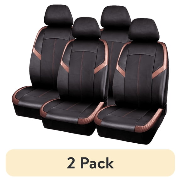 (2 pack) Auto Drive 2Piece Carbon Fiber Car Seat Covers Leather Copper, Universal Fit, 1902SC32
