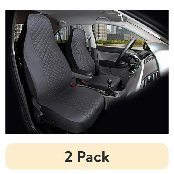 (2 pack) Auto Drive 2Piece High Back Car Seat Covers PU Leather Quilted Black - Universal Fit, SC0985