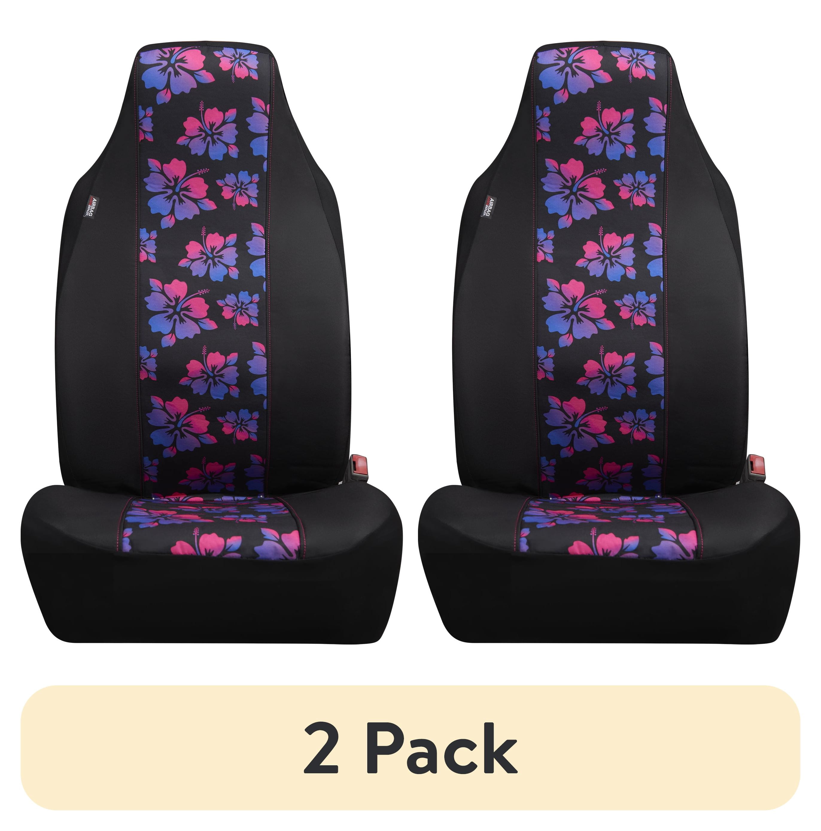 (2 pack) Auto Drive 5-Piece Black-Purple Hawaiian Hibiscus Car Kit ...