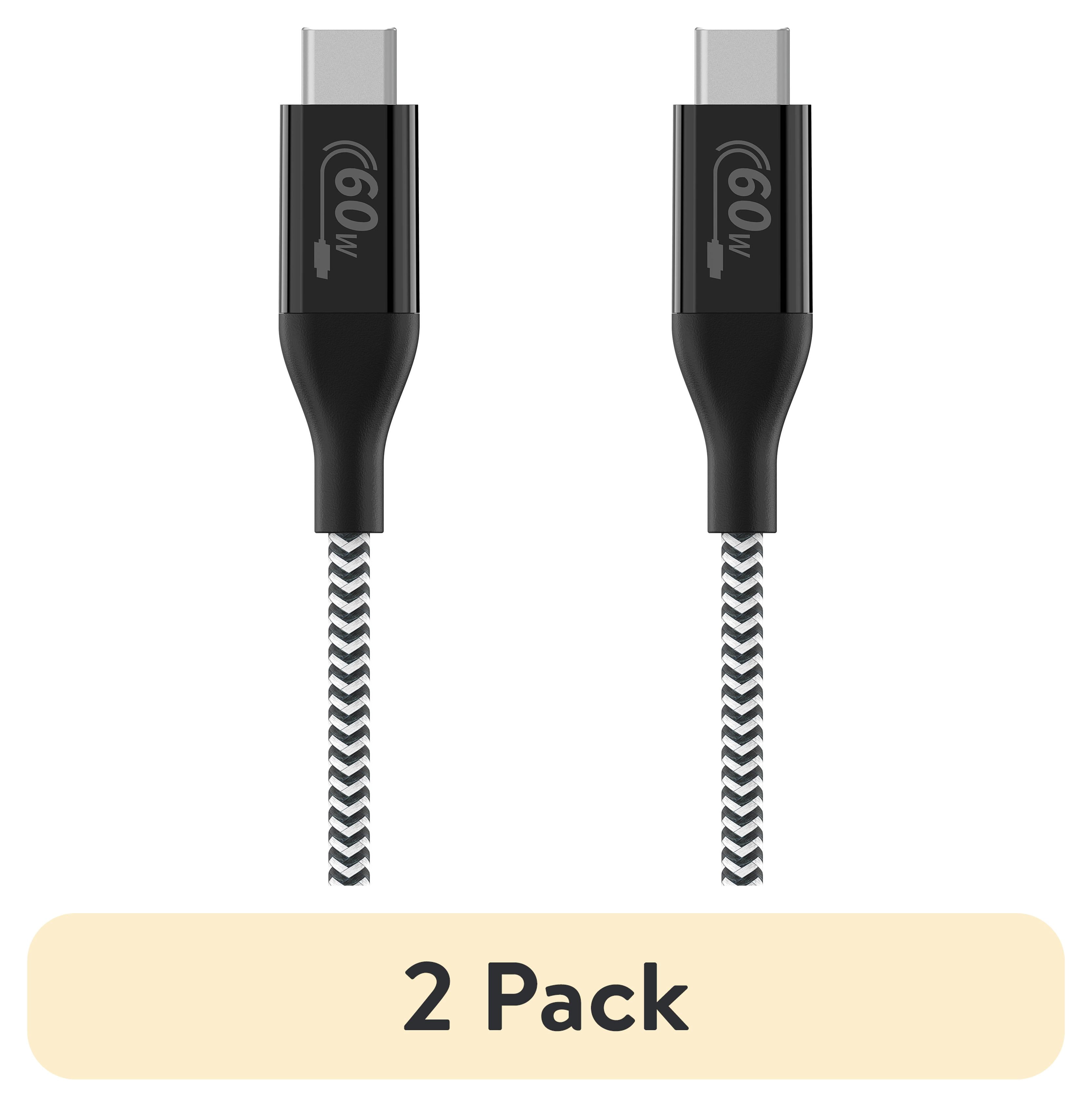 (2 pack) Auto Drive 90° USB Type-C Charging & Data Sync Cable (60W) Black, 6ft