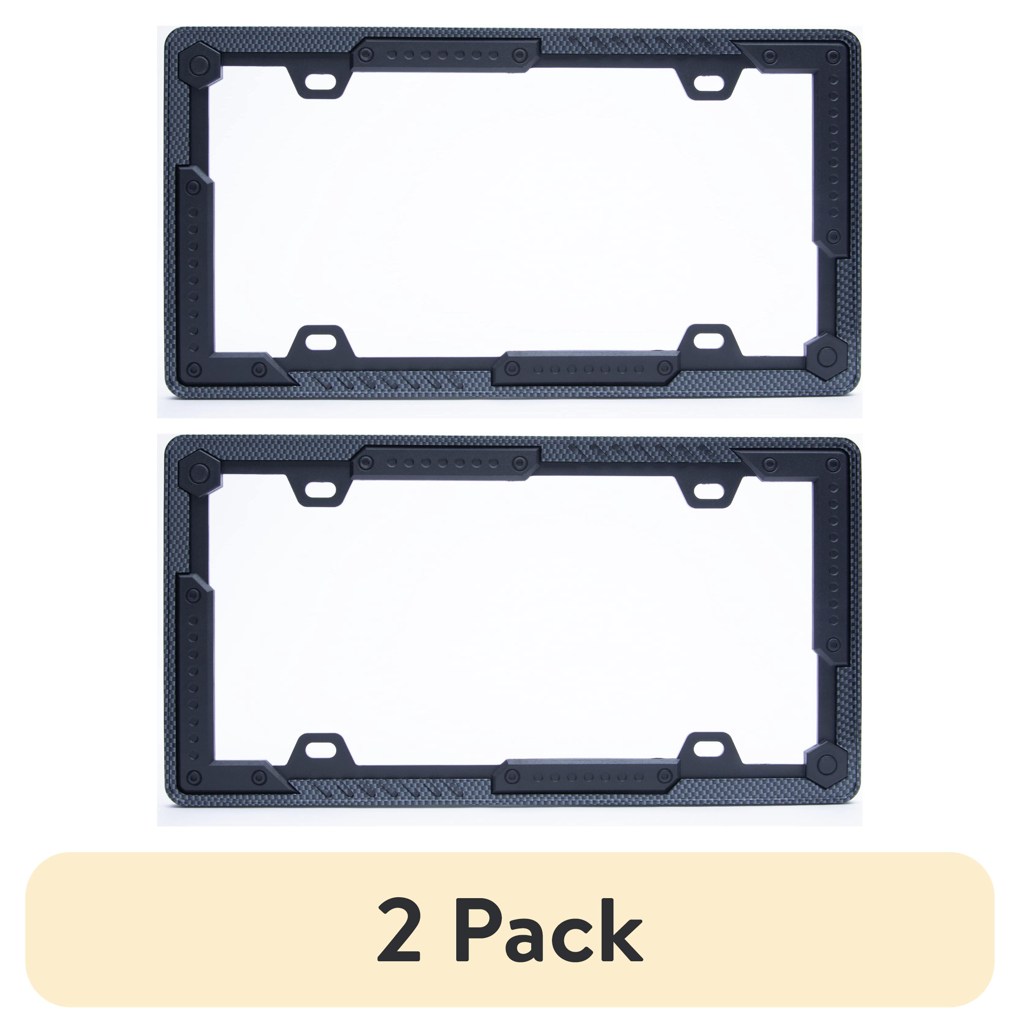 (2 pack) Auto Drive Aluminum Carbon Fiber Tactical Metal License Plate Frame, Black