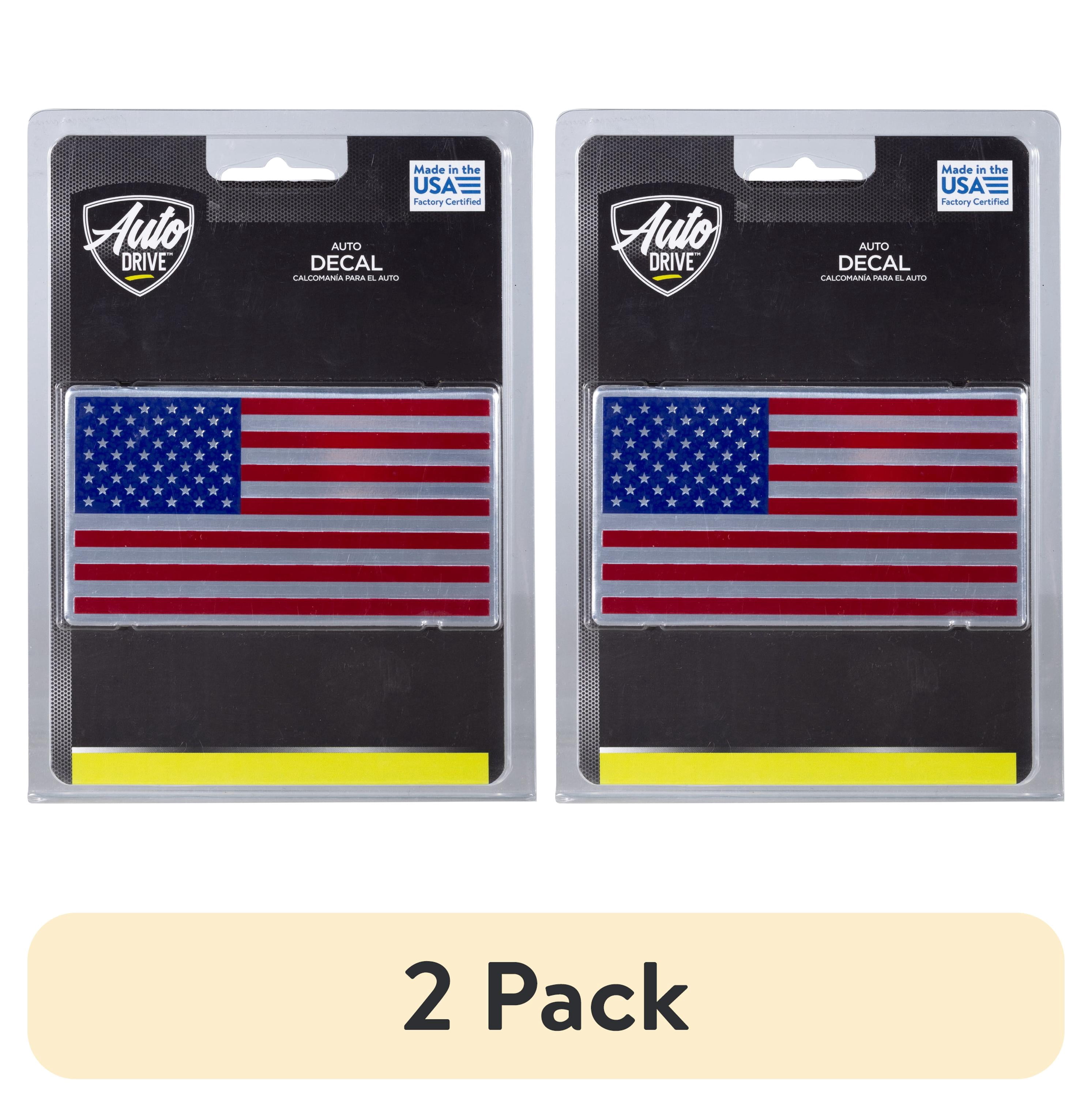 (2 pack) Auto Drive American Flag Aluminum Automotive Decal, Red, Blue, 2.25" x 5.5"