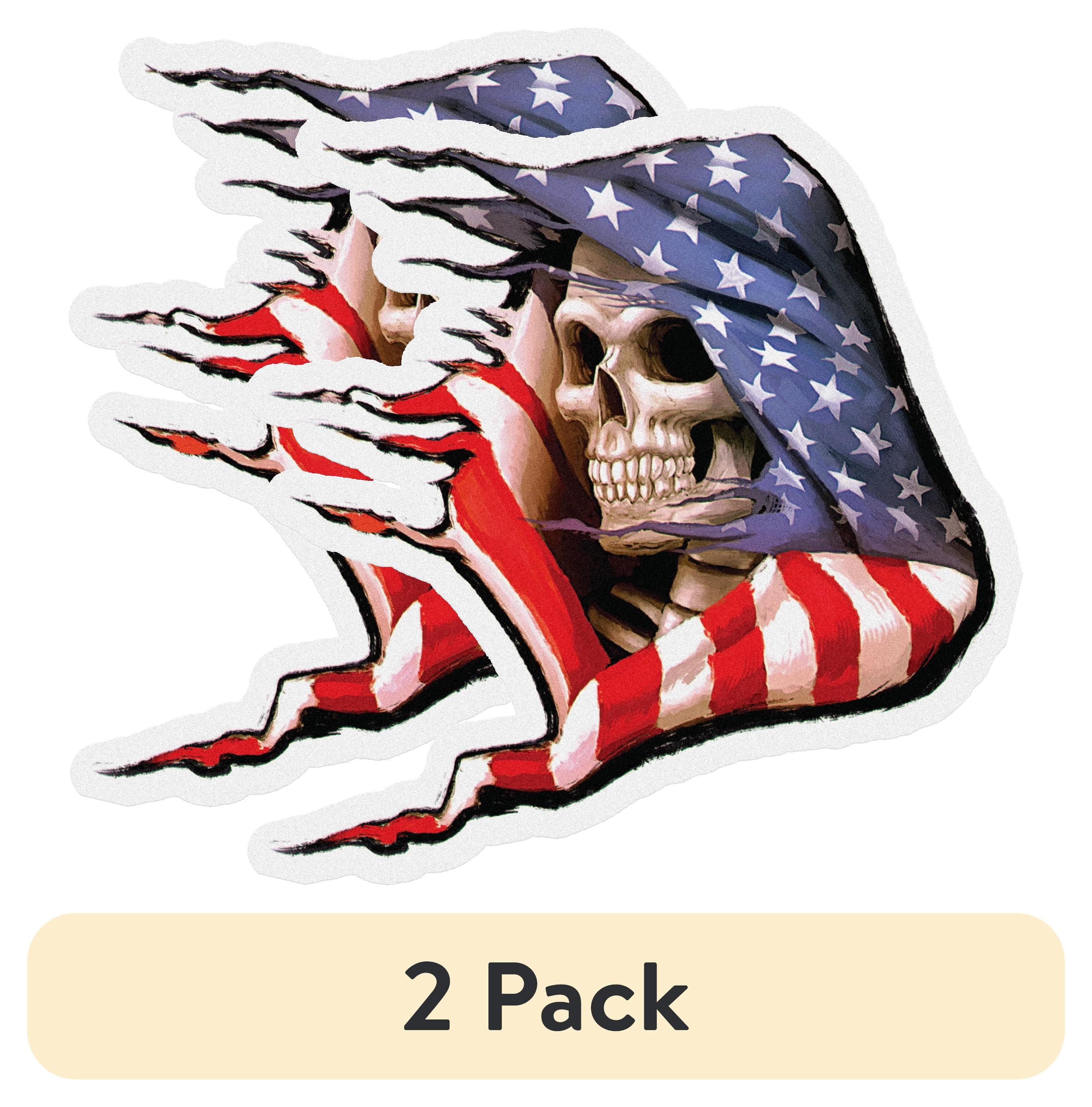 (2 pack) Auto Drive Americana Skull with US Flag Vinyl Automotive Decal