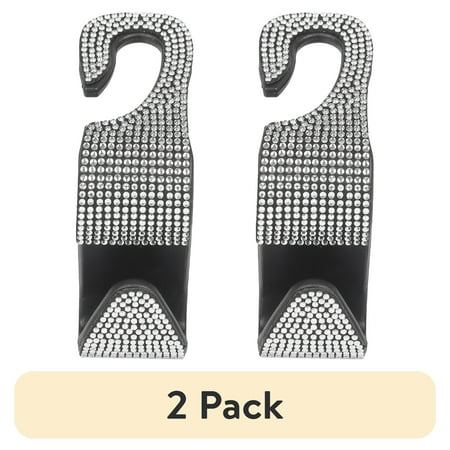 (2 pack) Auto Drive, Bling Rhinestone Headrest Hooks, 2 pack, Silver, Universal for Cars, Trucks, Van's, and SUV's