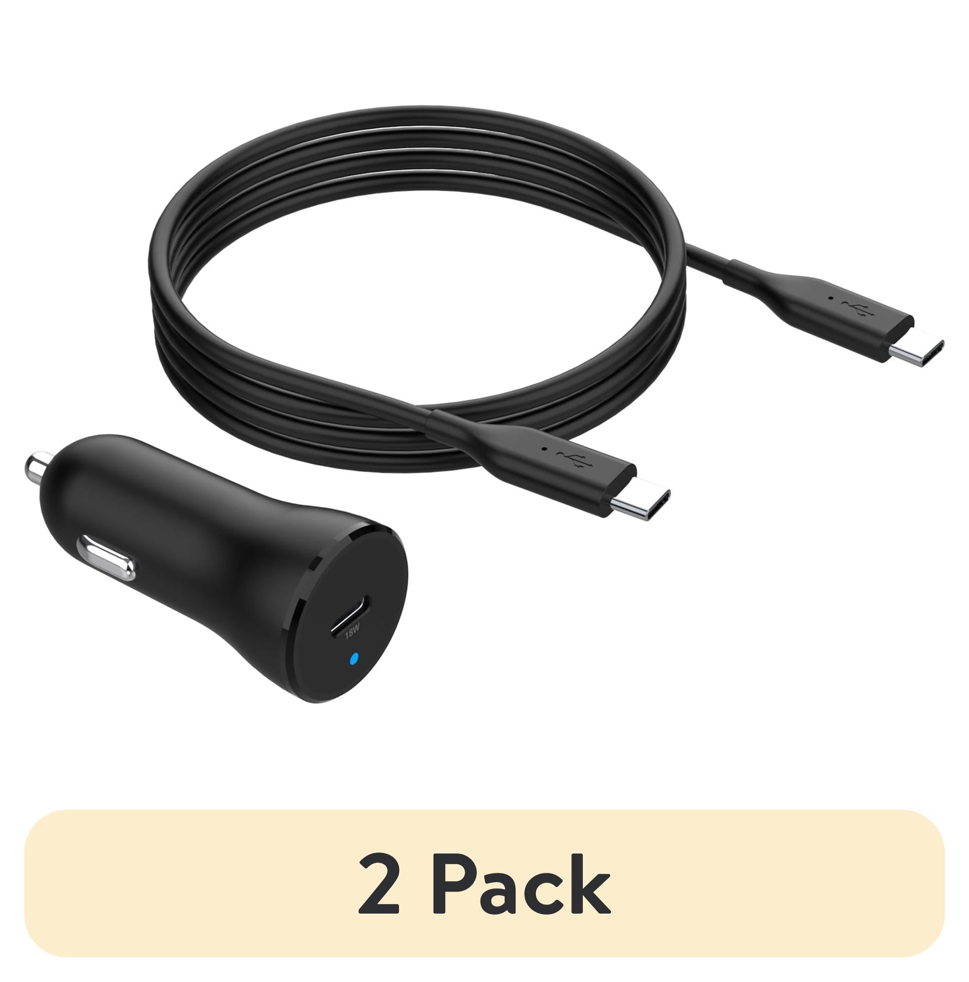 (2 pack) Auto Drive Car Kit PD 18W Car Charger with 3' C to C Charging Cable for USB-C Devices, Black