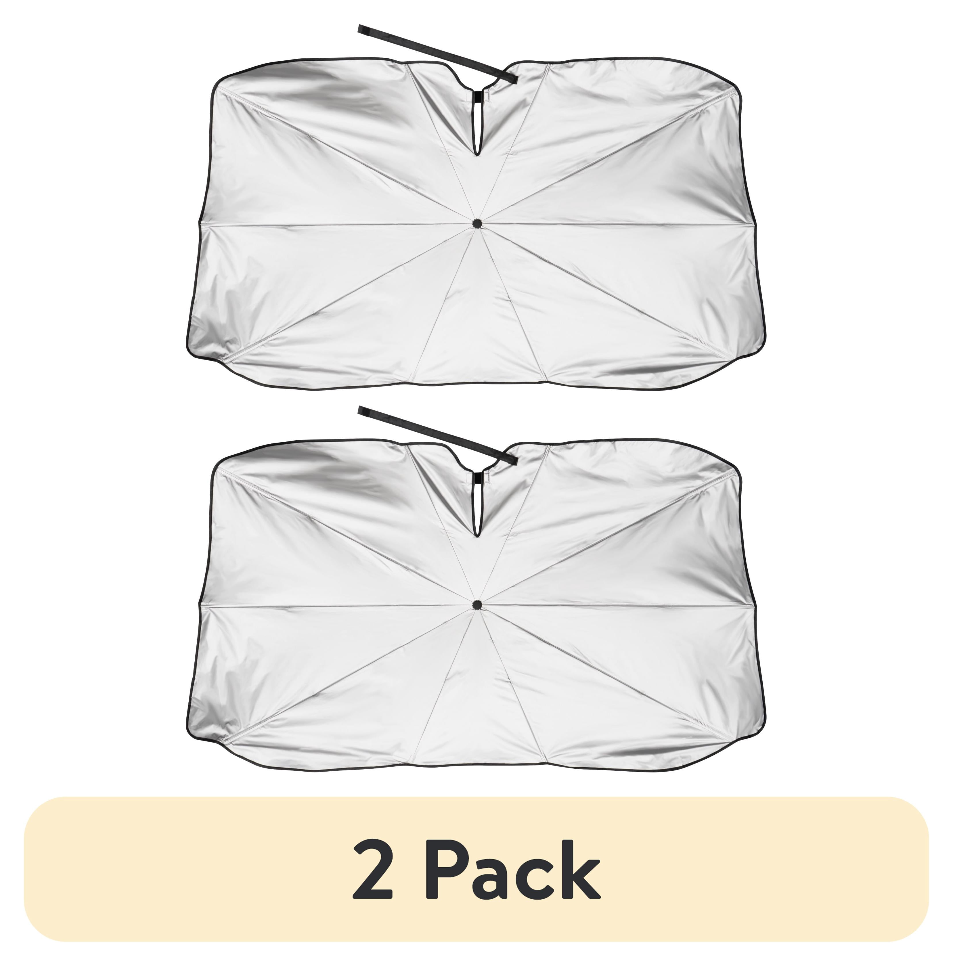 (2 pack) Auto Drive Car Umbrella Sun Shade, Universal Fit, Easy to Install, Silver, 55.91"X31.5"