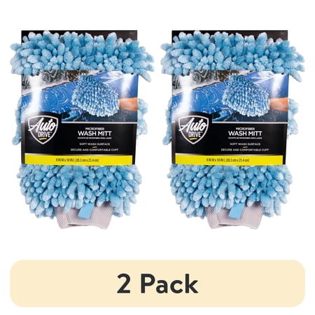 (2 pack) Auto Drive Microfiber Car Wash Mitt, Blue, 1 Count