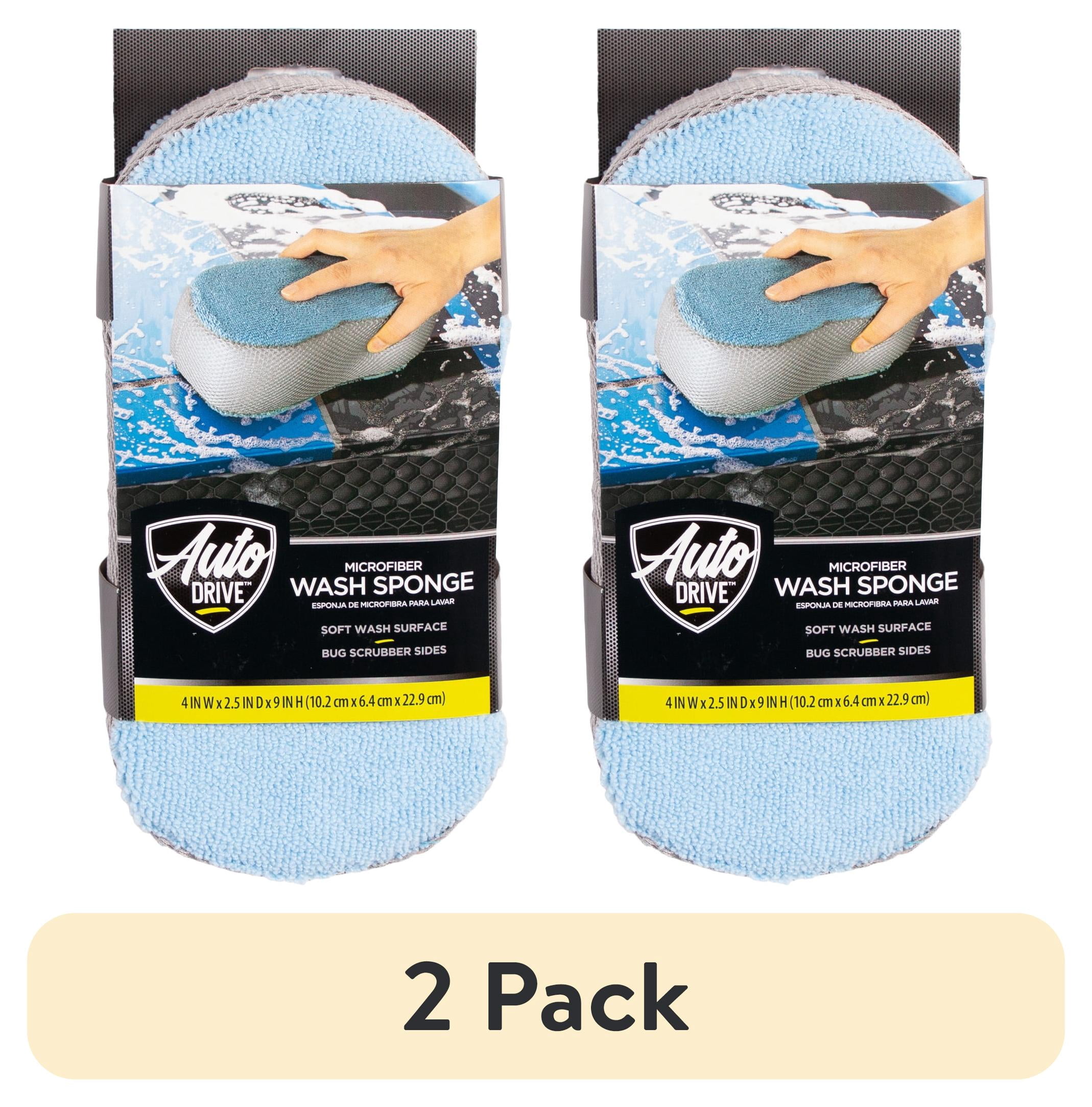 (2 pack) Auto Drive Car Wash Microfiber Sponge w/ bug mesh, Blue