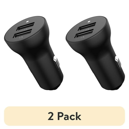 (2 pack) Auto Drive 3.4A Dual USB Ports Car Charger with White LED Indicator,Compatible with Smartphones