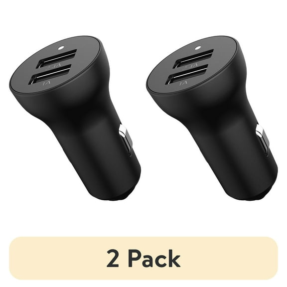 (2 pack) Auto Drive 3.4A Dual USB Ports Car Charger with White LED Indicator,Compatible with Smartphones