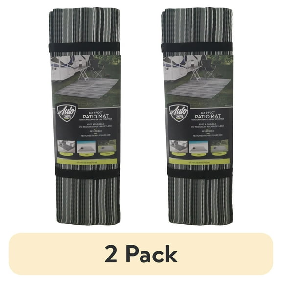 (2 pack) Auto Drive 6' x 9' Reversible Gray RV Patio Mat, Perfect for RV Patios and Garden Patios, Polypropylene
