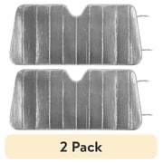 (2 pack) Auto Drive Universal Accordion Front Windshield Sunshade, Silver, 63 in x 28.5 in