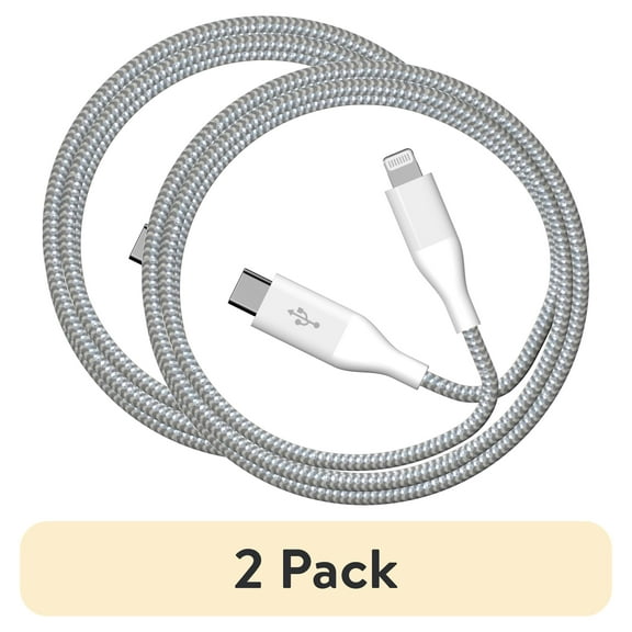 (2 pack) Auto Drive LXMF028 6 ft Single Piece With USB-C to lightning, White