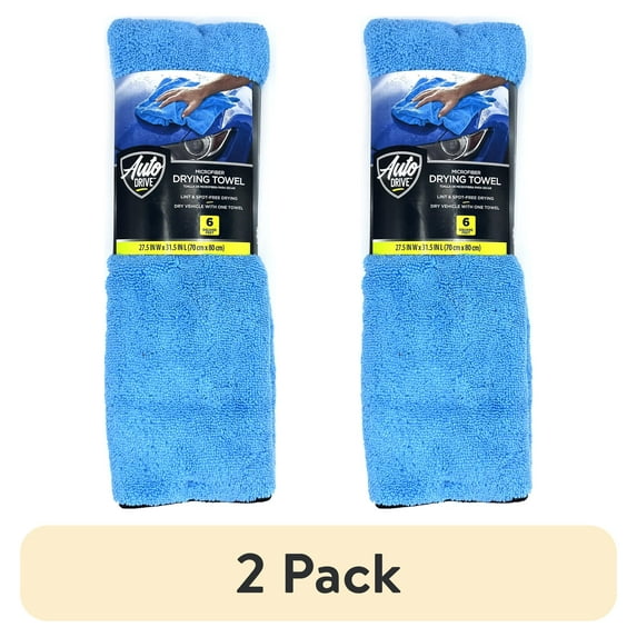 (2 pack) Auto Drive Car Cleaner Absorbent Microfiber Drying Towel, 6 Sq. Ft., Blue