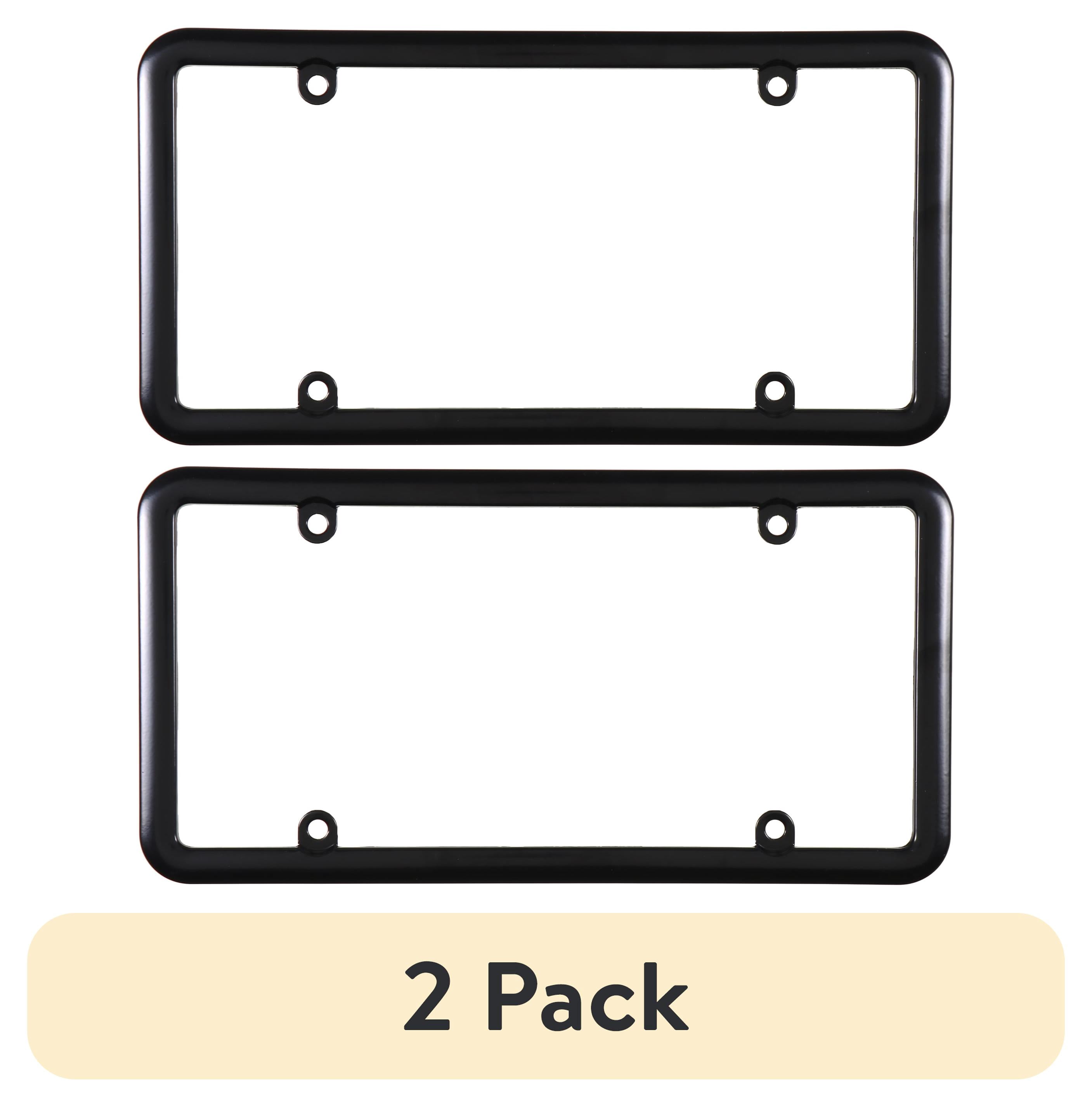 (2 pack) Auto Drive Metal Automotive License Plate Frame with Caps, Black