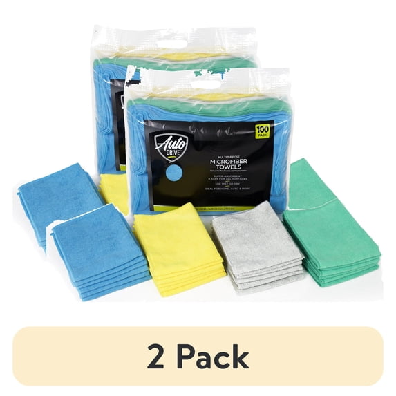 (2 pack) Auto Drive Multipurpose Microfiber Towels, 100 Pack, 12 in x 16 in