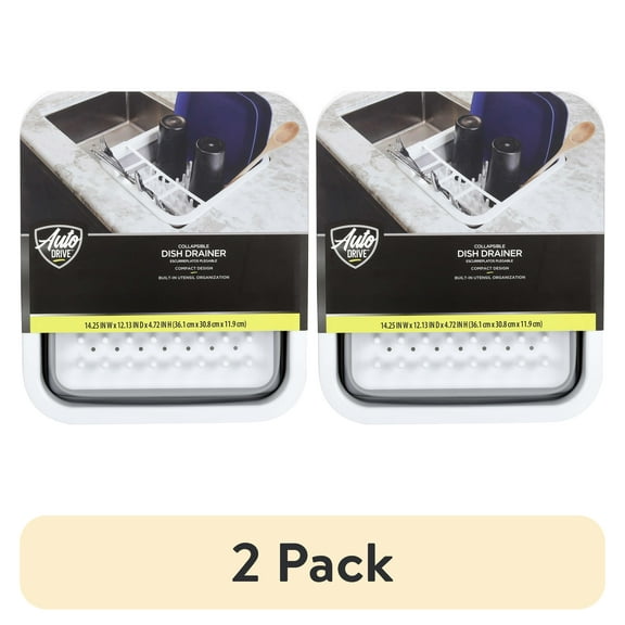(2 pack) Auto-Drive, RV Collapsible Dish Drainer with Built-in-Utensil Organizer, Thermoplastic rubber