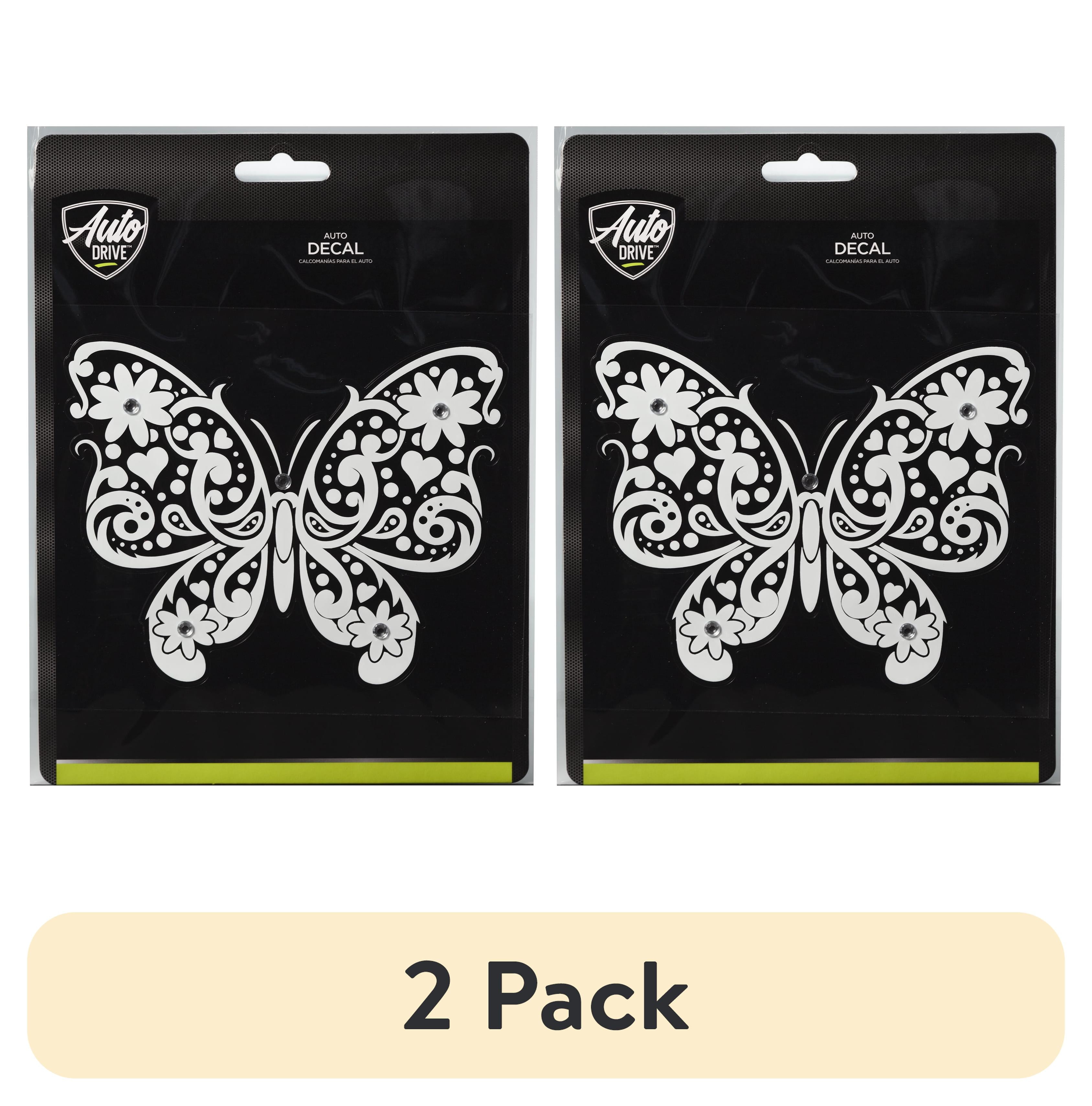 (2 pack) Auto Drive Rhinestone Butterfly Vinyl Vehicle Decal, White, 5.75” x 4.75”