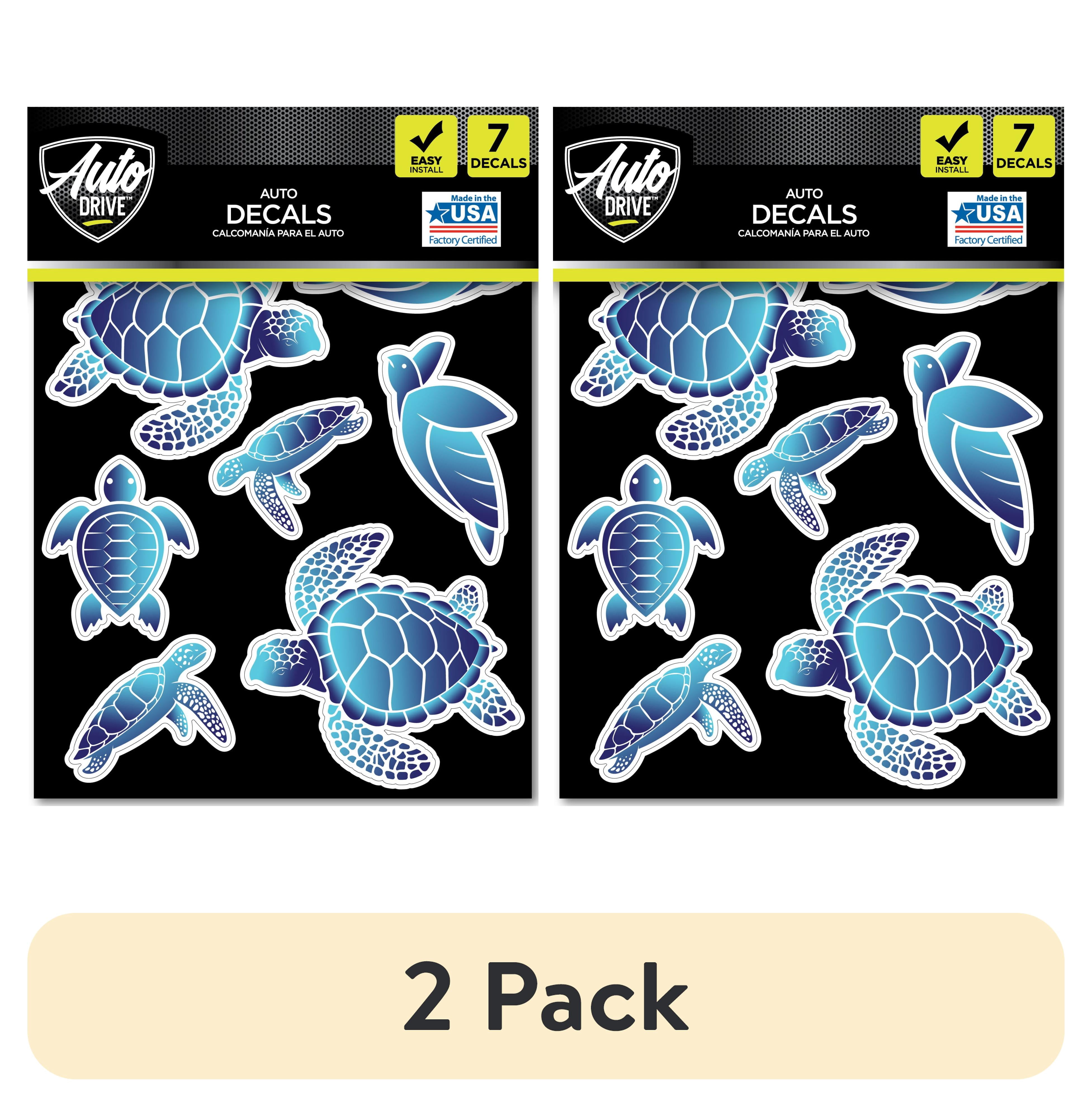 (2 pack) Auto Drive Sea Turtle Decals - Set of 7 Vinyl Car Stickers Blue Chrome