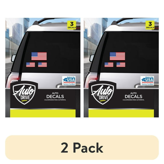 (2 pack) Auto Drive USA Flag Car Stickers Set of 3 Vinyl Decals Red White Blue
