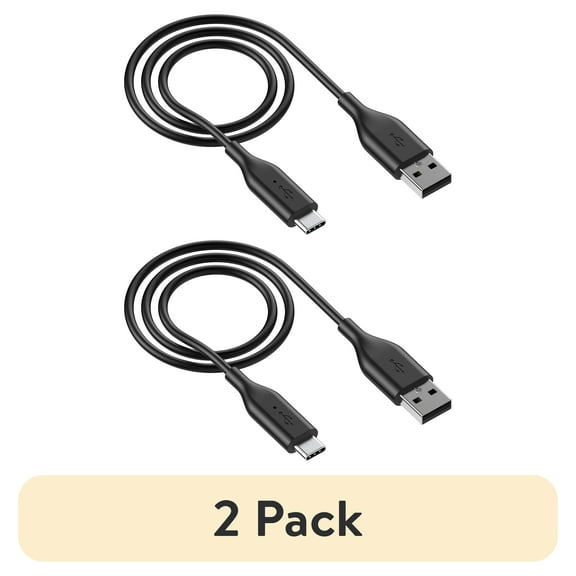 (2 pack) Auto Drive USB-C to USB-A, 3ft, Charging & Data Sync Cable, PVC, Black, Single Pack