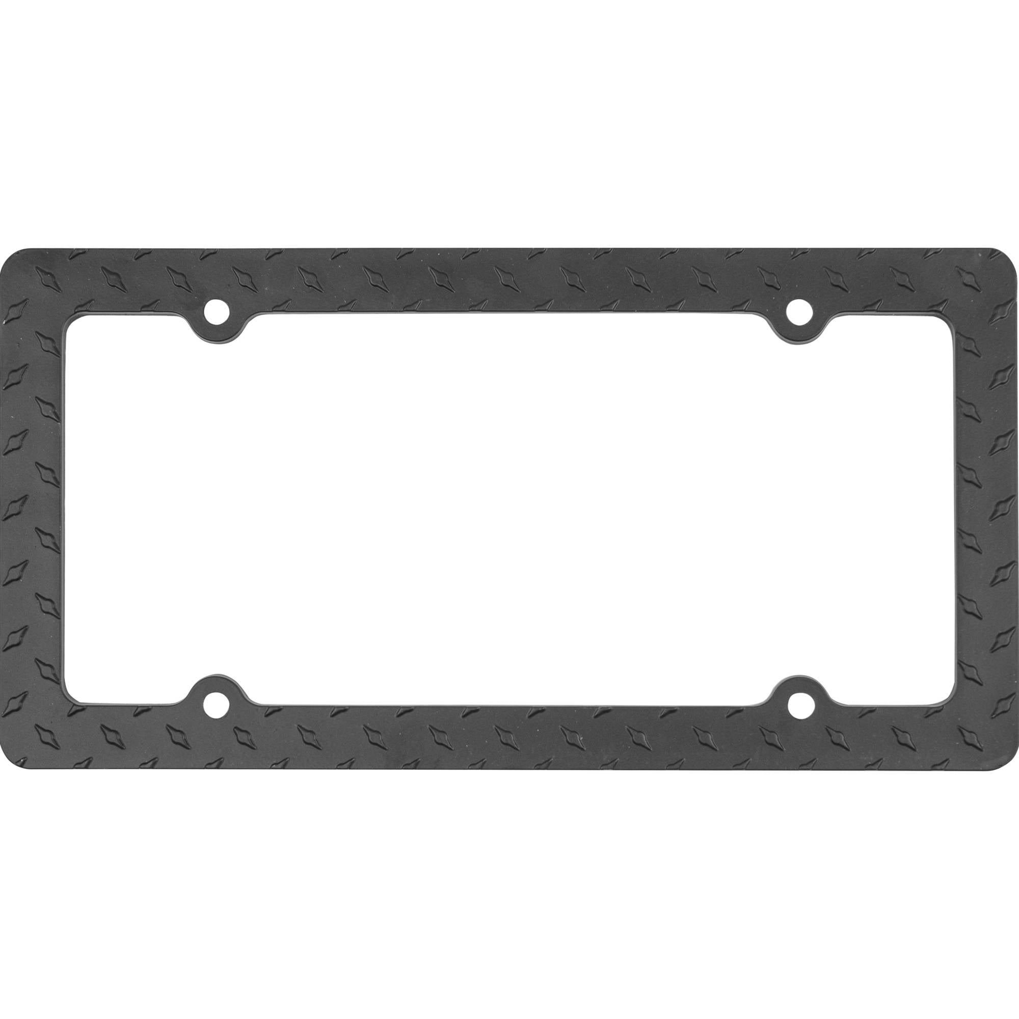 (2 pack) Auto Drive Universal Metal License Plate Frame - Black Diamond Plate
