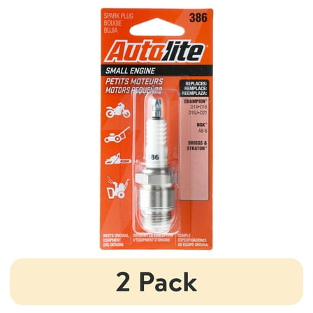 (2 pack) Autolite Small Engine Spark Plug, 386 for Select Construction, Farm and Power Equipment