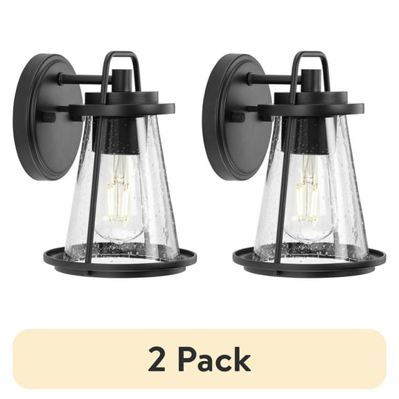 (2 pack) Avec Clifford Collection Modern Craftsman Matte Black Outdoor Wall Lantern with Clear Glass Shade