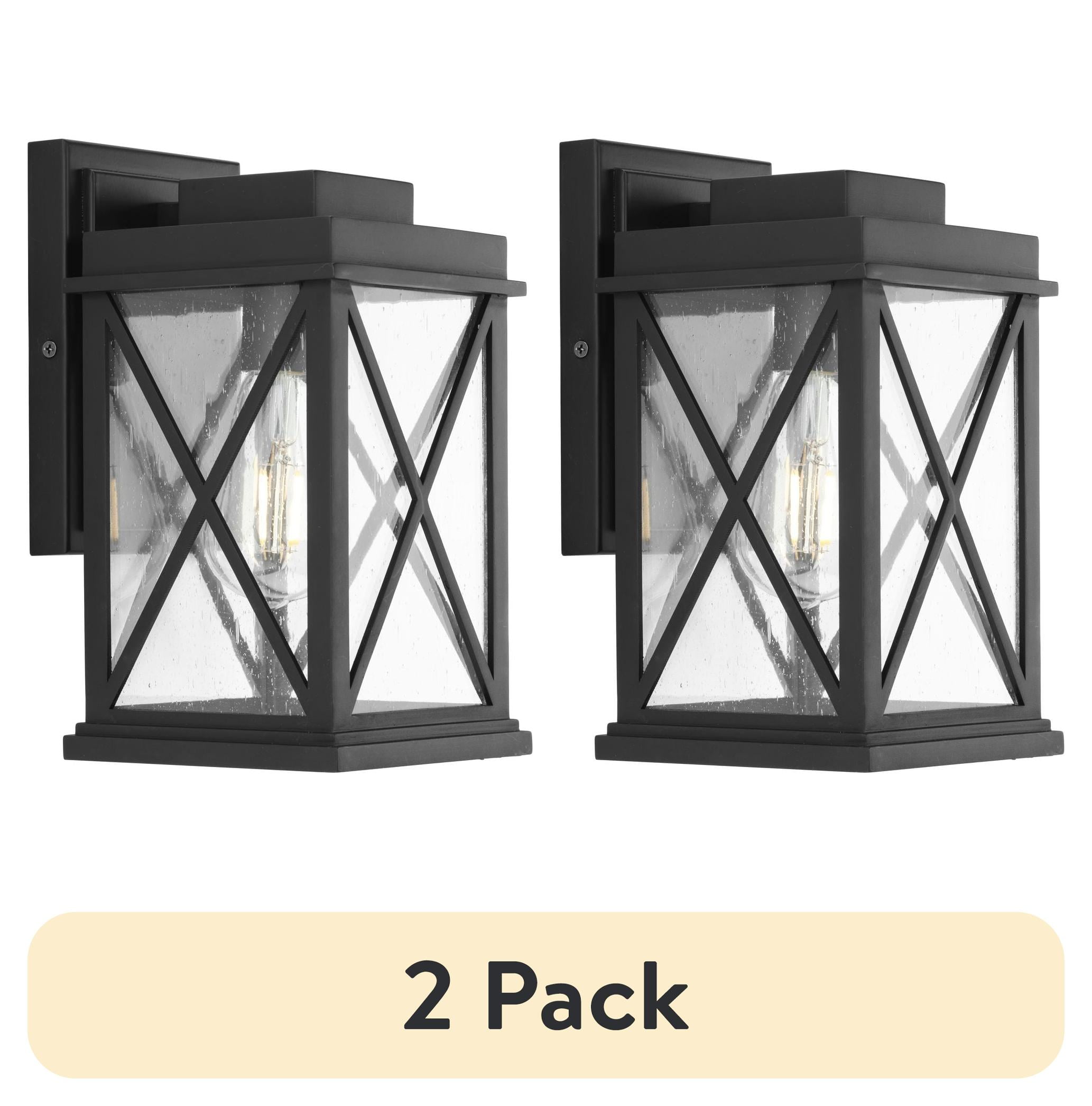 (2 pack) Avec Wrenna Collection Farmhouse Matte Black Outdoor Wall Lantern with Clear Glass Shade