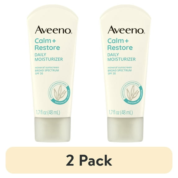 (2 pack) Aveeno Calm + Restore Daily Moisturizer Mineral Sunscreen, 1.7 fl. oz