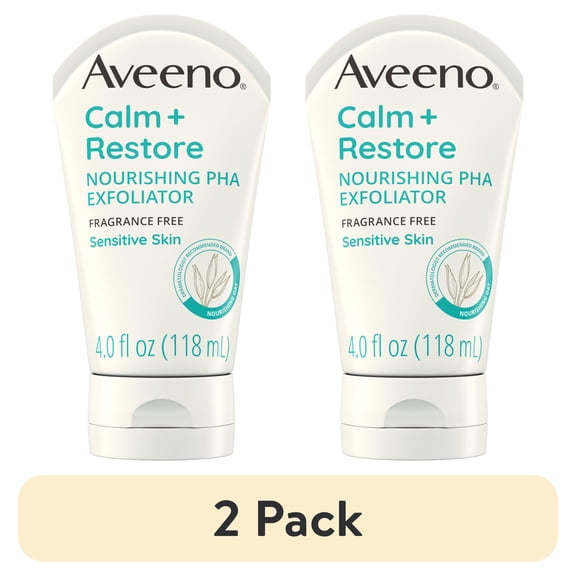 (2 pack) Aveeno Calm + Restore Nourishing PHA Exfoliating Facial Cleanser, Face Wash, 4 oz