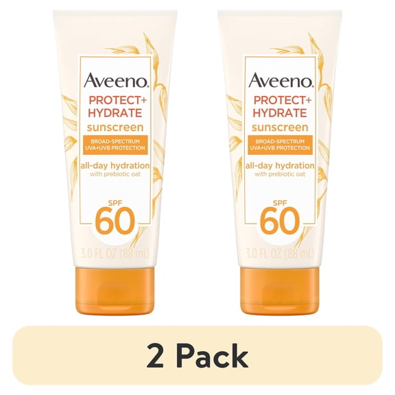 (2 pack) Aveeno Protect + Hydrate SPF 60 Sunscreen for Body & Face, 3 fl oz