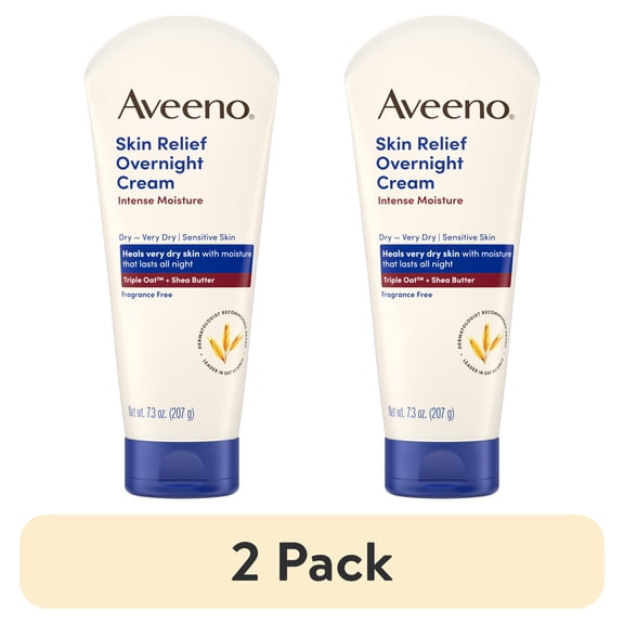 (2 pack) Aveeno Skin Relief Overnight Intense Moisture Cream, Unscented, 7.3 oz