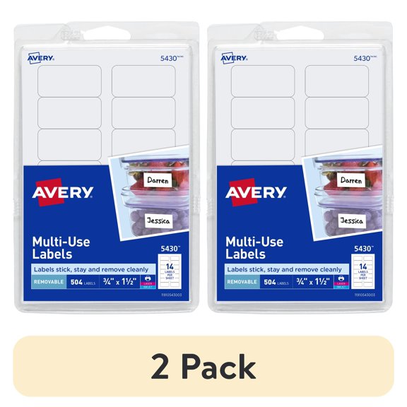 (2 pack) Avery Removable Labels, Removable Adhesive, 3/4" x 1-1/2", 504 Labels (5430)