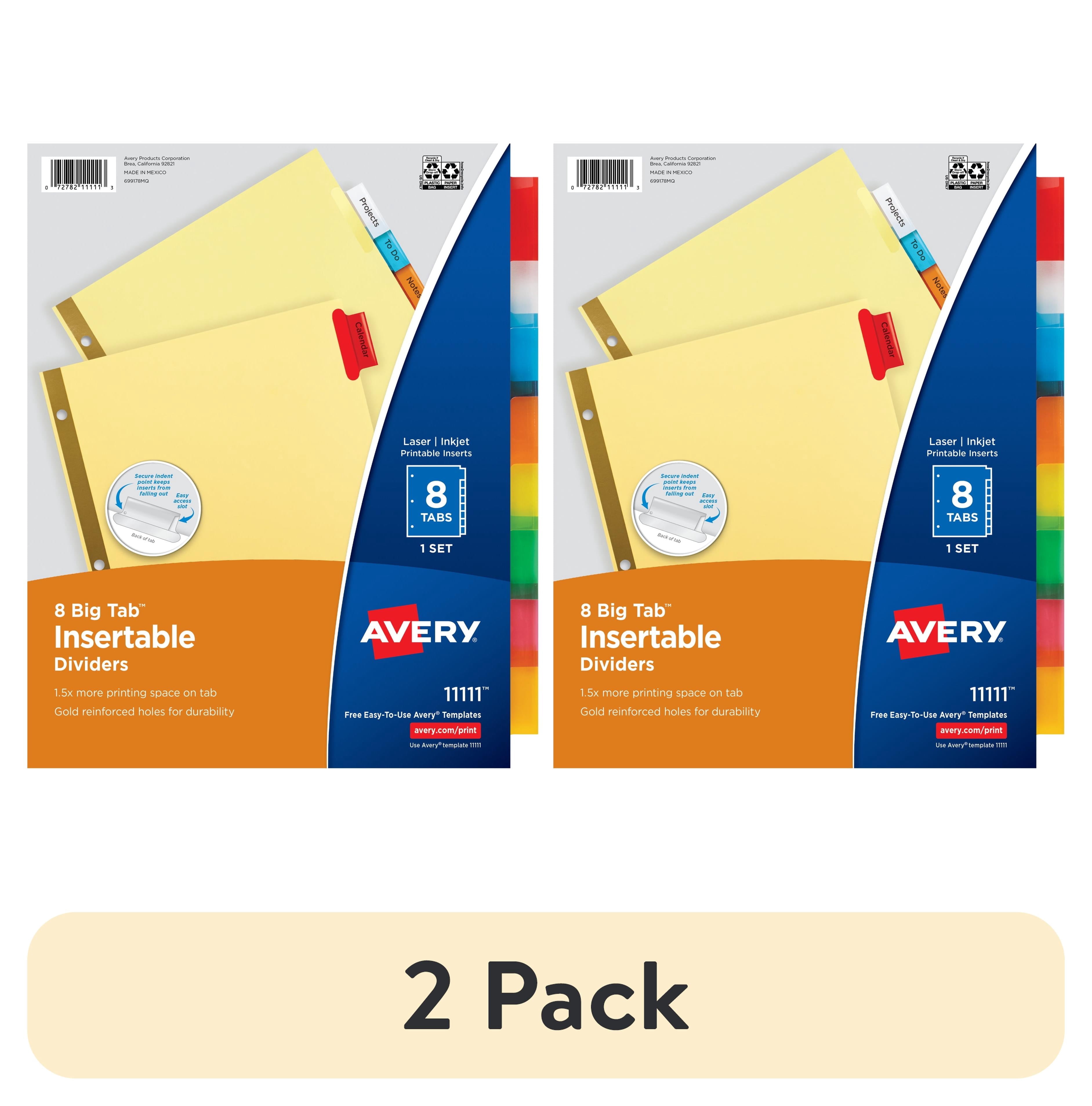 (2 pack) Avery Insertable Dividers, 8 Tabs, Multicolor Big Tab (11111 ...