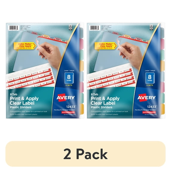 (2 pack) Avery 8 Tab Print & Apply Plastic Dividers, Index Maker (11433)